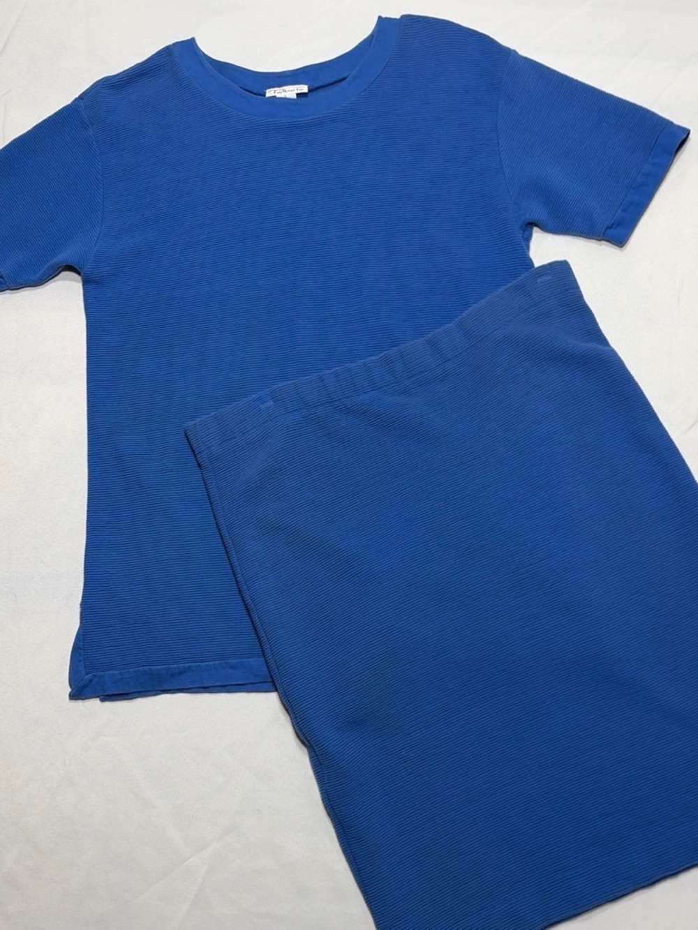 Talbots Bright Blue Ribbed Top & Skirt Set